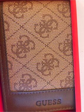 Guess Brown Monogram Bi-Fold Card Wallet.